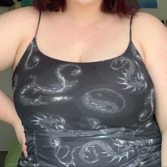 Missguided black dragon print mesh mini dress - Picture 2 of 2